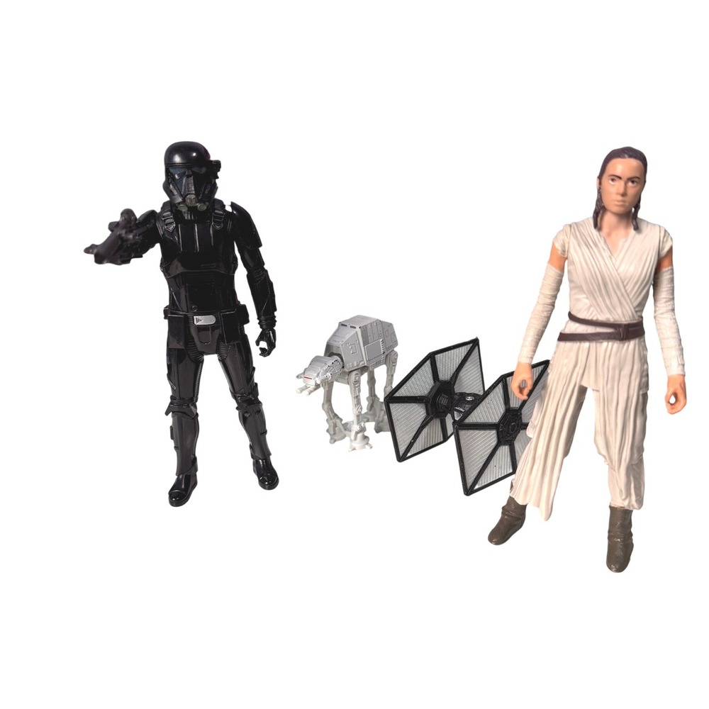 Star Wars‎ Rey and Death Trooper Action Figure Lot with AT-AT TIE Fighter Micro